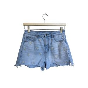 American Eagle Mom Shorts Light Wash Daisy Embroidered Denim High Waisted Size 2
